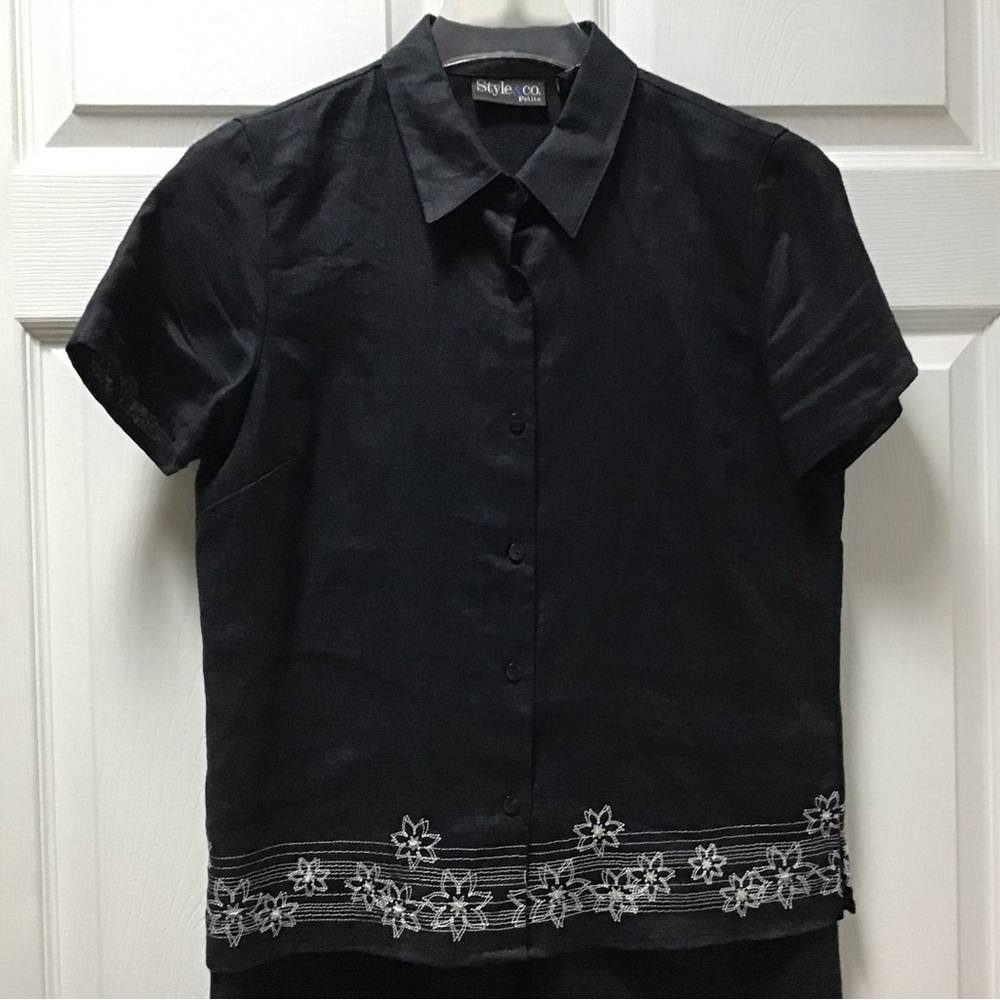 Style & Co. Black Floral Embroidered Blouse